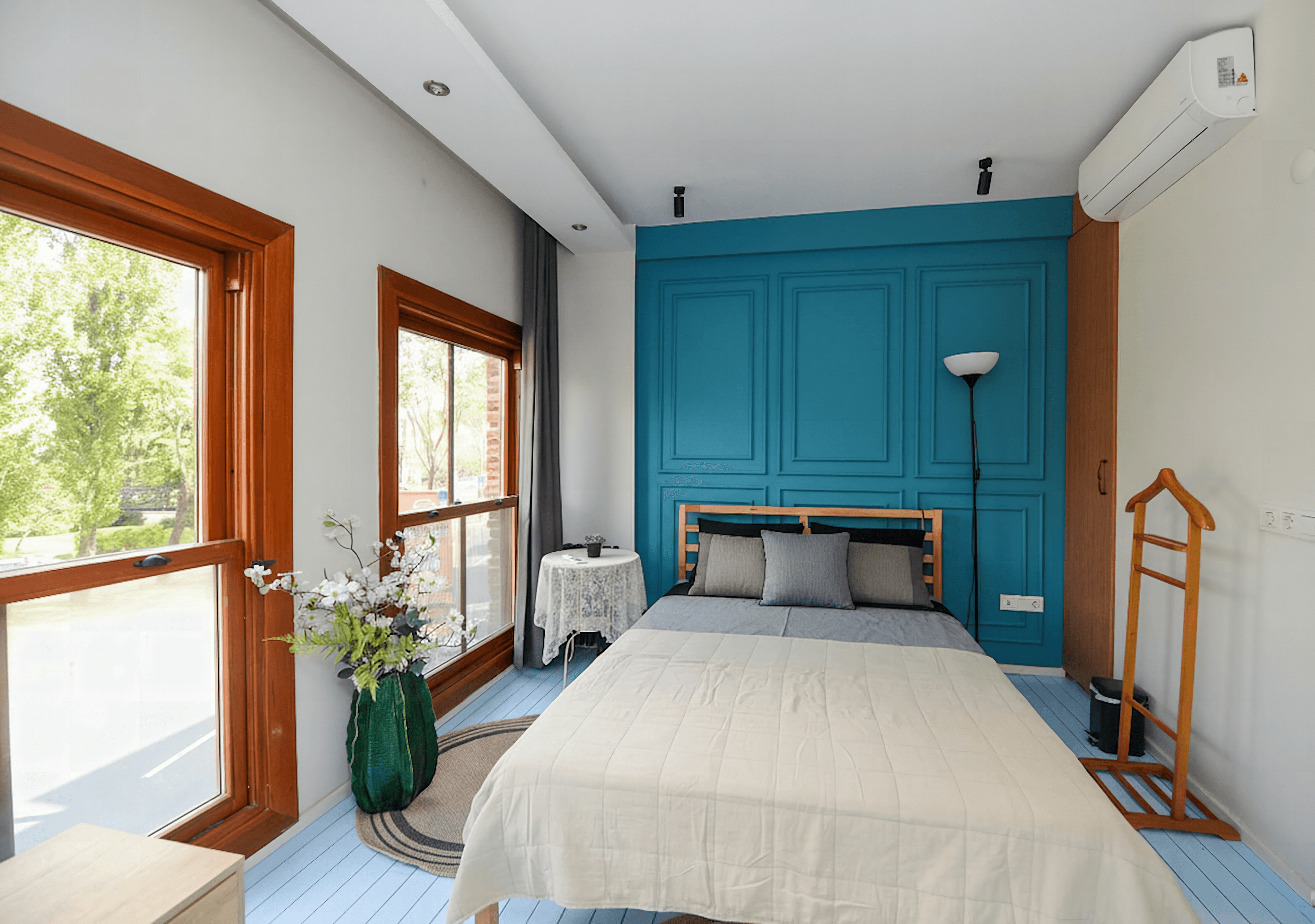 Teal blue bedroom